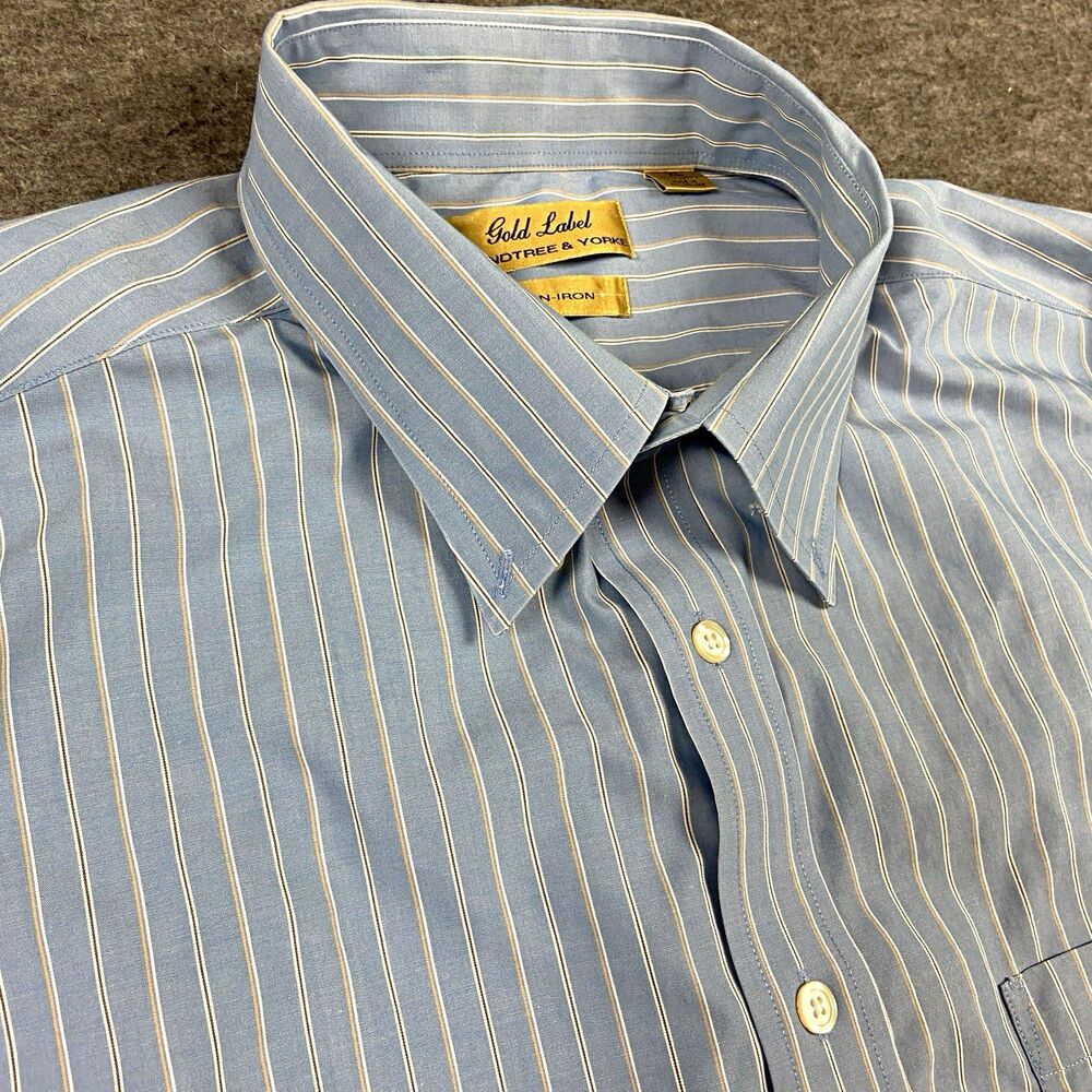 Roundtree & Yorke Gold Label Non-Iron Dress Shirt Striped XL Blue Read